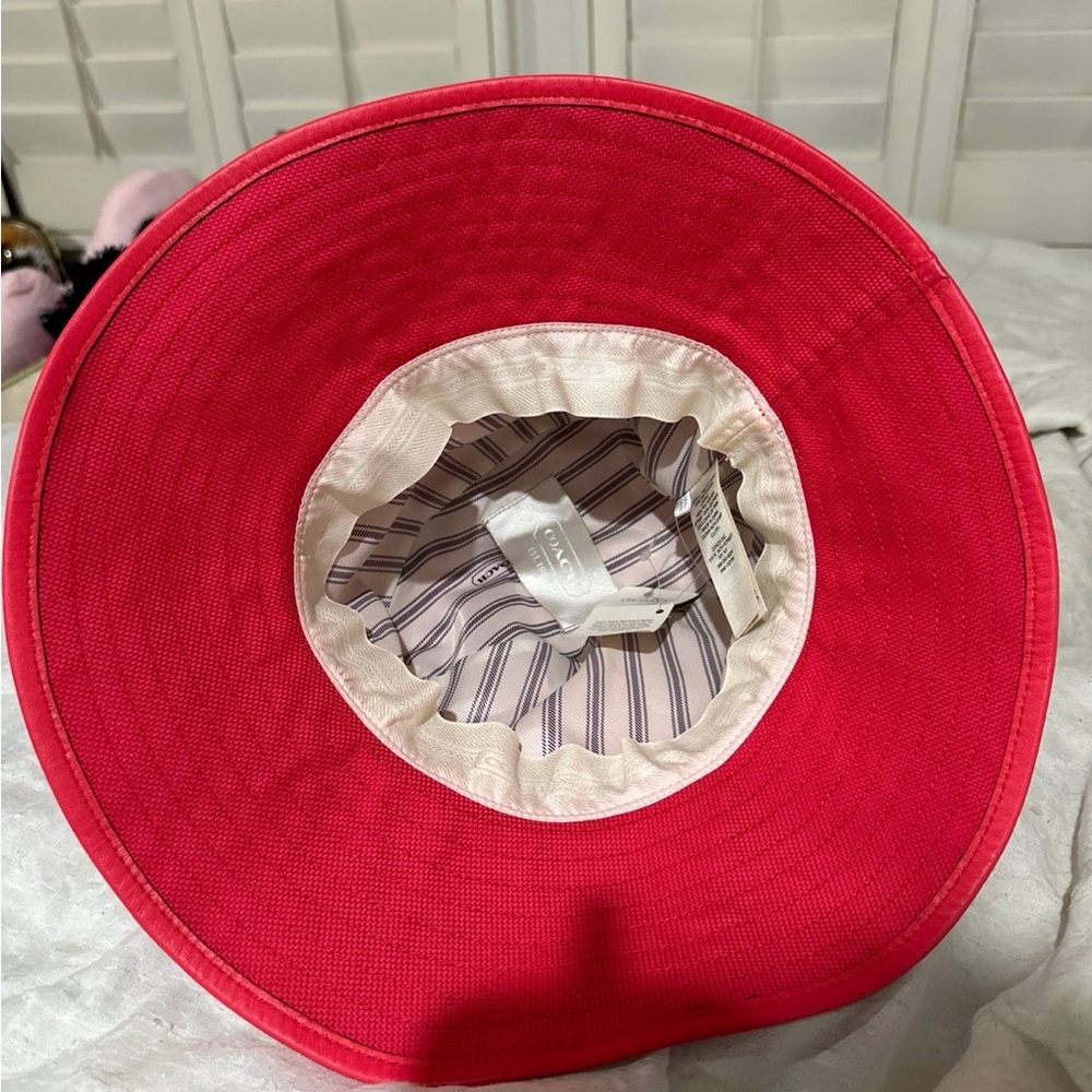 Coach | Red Bucket Hat with Gold Eyelet Band | Cotton / Leather Trim NWT 🏷️ XS/S - Picture 11 of 16